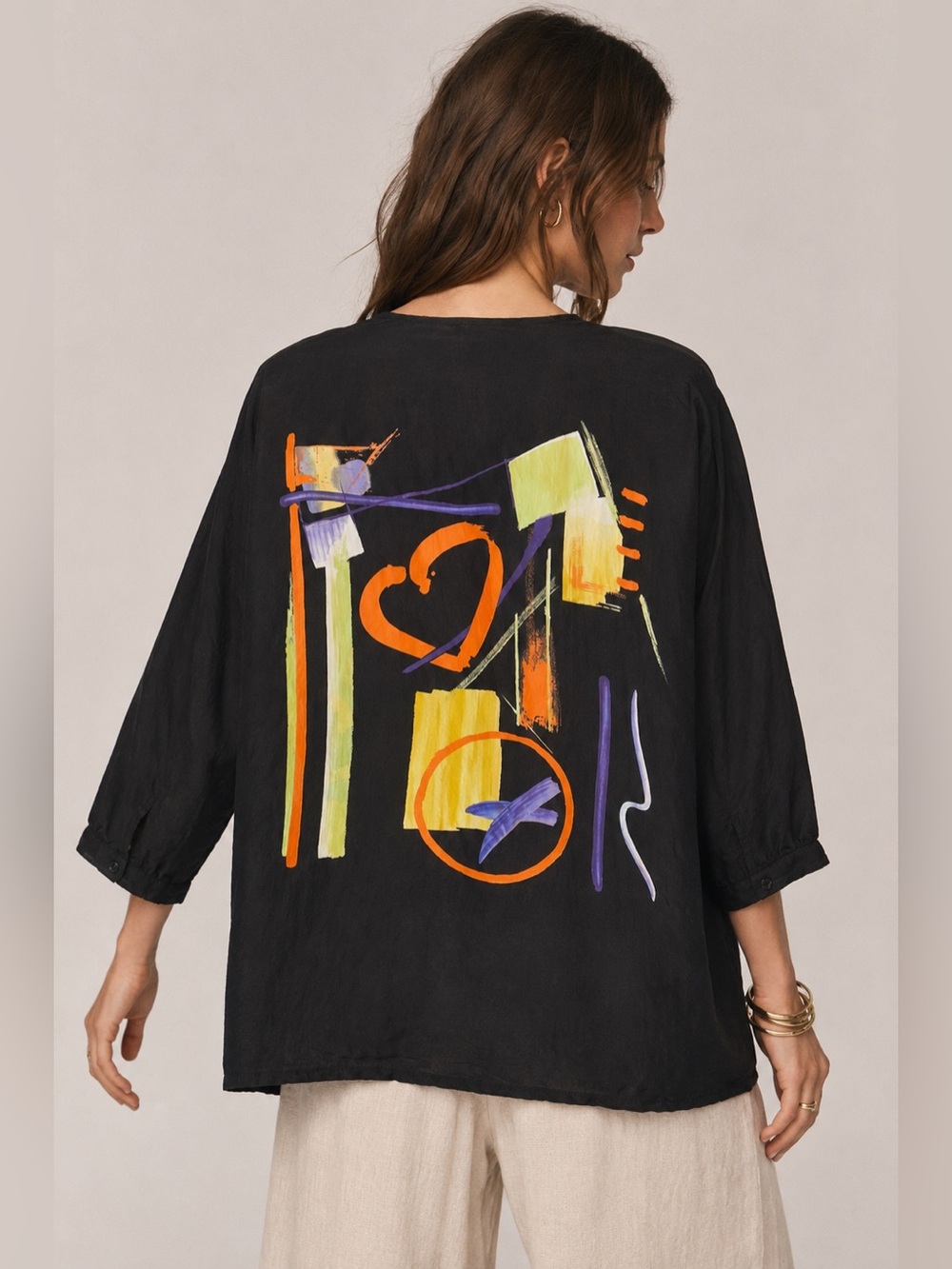 Vintage Studio S Claiborne 90s Abstract Art Viscose Button Front Blouse